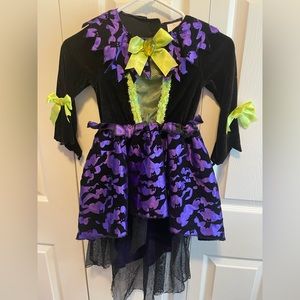 Witch or Vampire dress costume black velvet bats with green and purple accents